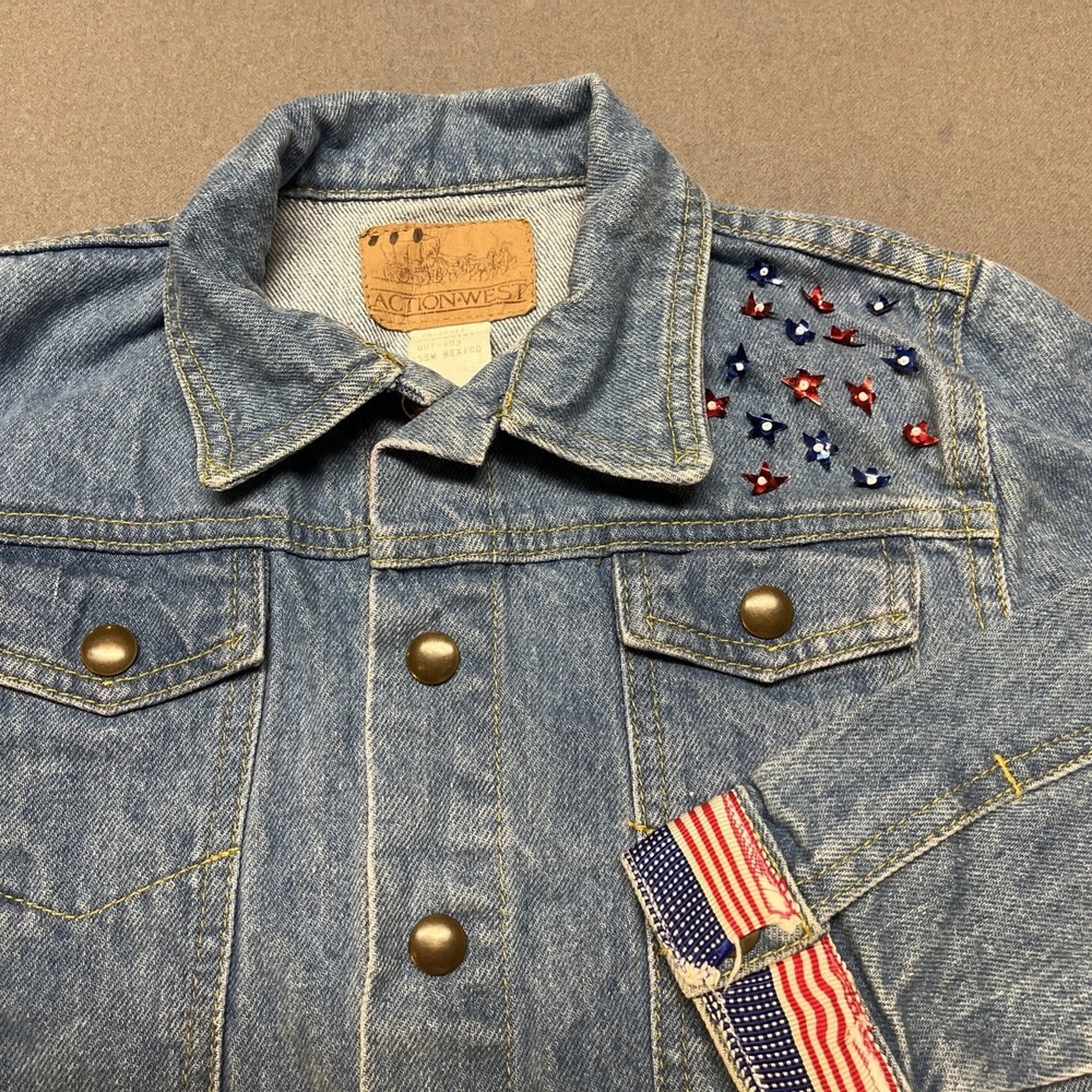 Action West Denim Jacket Embroidered Patriotic Girls Size Youth M 6/7